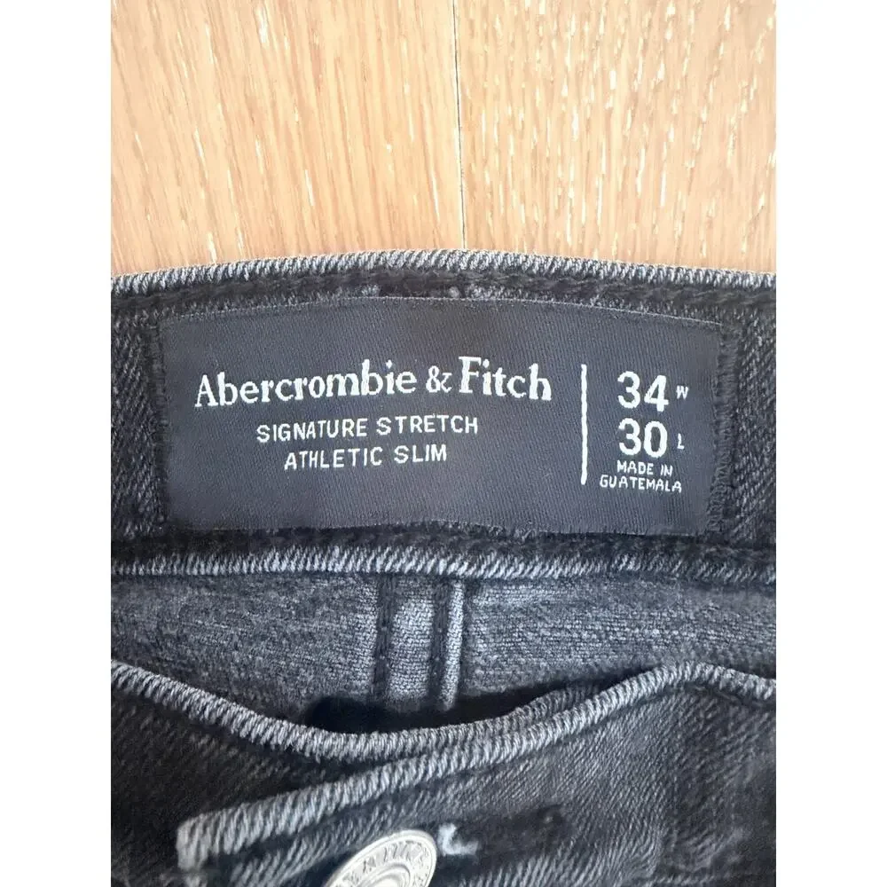 Abercrombie & Fitch Jeans Mens Size 34x30 Gray/Black Athletic Slim Jeans Stretch